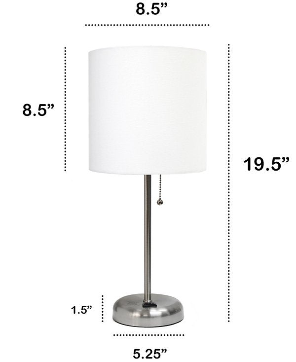 Oslo 19.5" Contemporary Bedside Standard Metal Table Desk Lamp with White Drum Fabric Shade