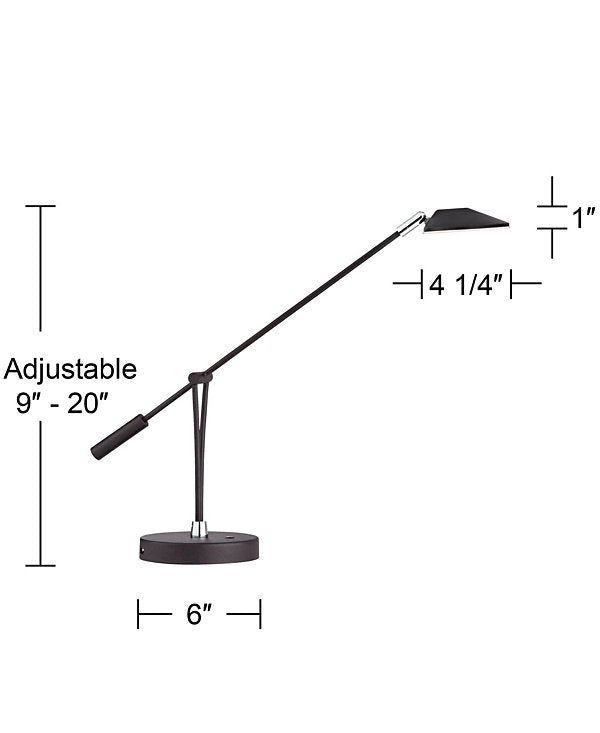 Modern Desk Table Lamp with USB Charging Port LED 20" High Satin Black Metal Adjustable Arm for Bedroom Office
