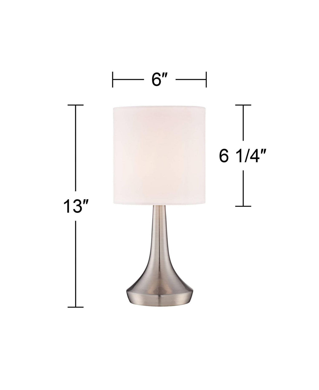 Zofia Modern Accent Table Lamps 13" High Set of 2 Brushed Nickel Silver Tapered Metal Touch On Off White Fabric Drum Shade for Bedroom