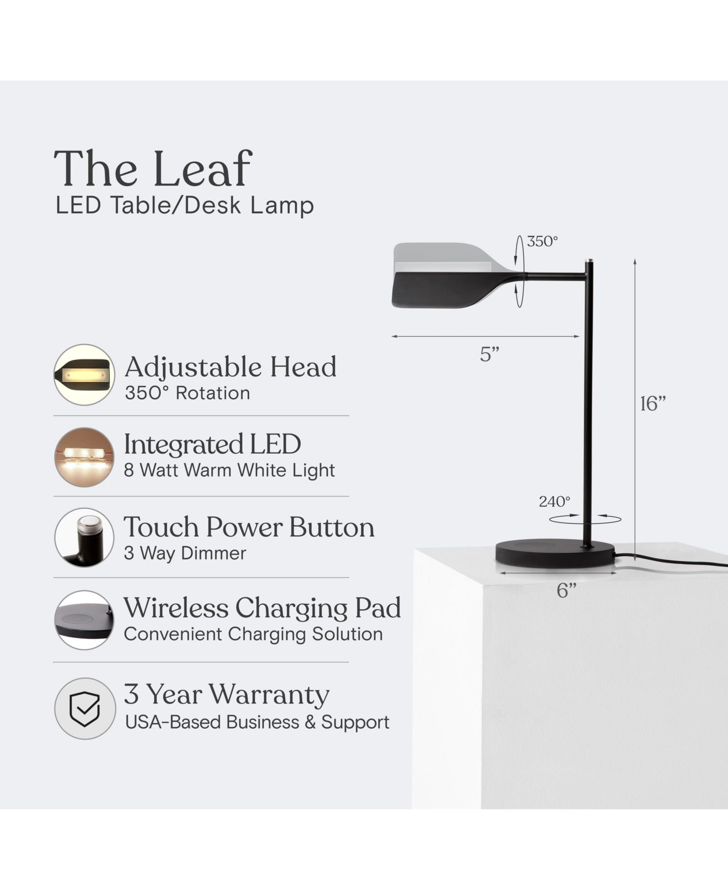 Leaf 16" Industrial LED Desk Lamp with Wireless Charging Pad