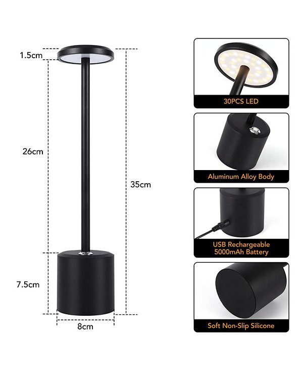 Table Lamp,Cordless Table Lamp,Portable LED Desk Lamp,5000mAh Battery Operated Bedside Lamp for Nightstand,Cream Stepless Dimming for Restaurant Bar Camping Cofe Outdoor Light 1 Pack