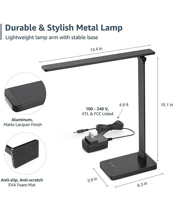 LED Desk Lamp with 9.5W 750LM Metal Touch Control , 5 Color Modes 5 Brightness Level, Eye Caring For Reading, Crafts, School Supplies, White